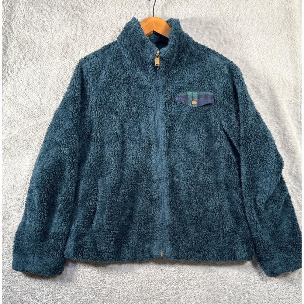 Pendleton Woolen Mills Women M Fleece Full Zip Jacket Green Plaid Inside Accent
